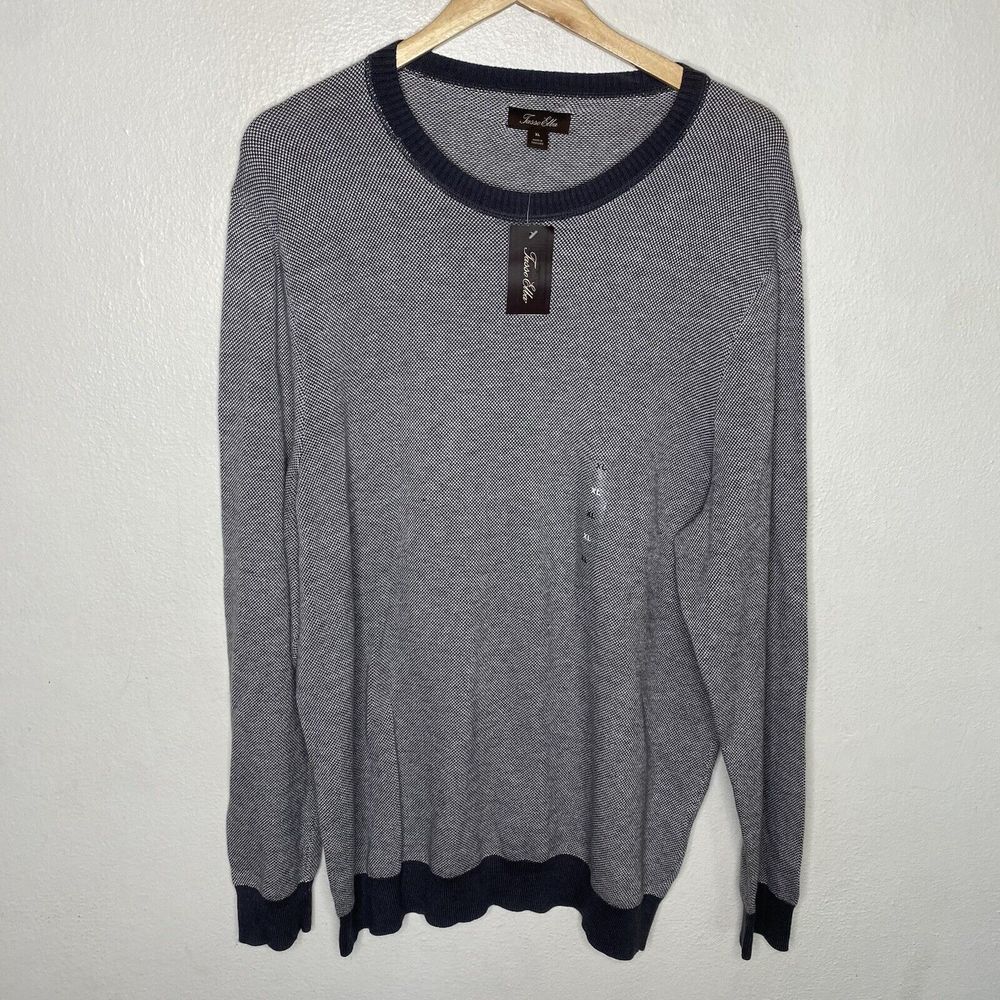 New Tasso Elba Gray Crewneck Long Sleeve Sweater Cotton Nylon Mens XL
